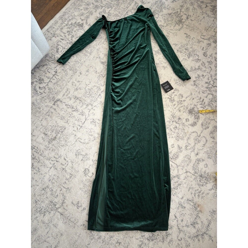 Lulus Notorious Icon Emerald Green Velvet Asymmetrical Maxi Dress Size Medium - Picture 2 of 9